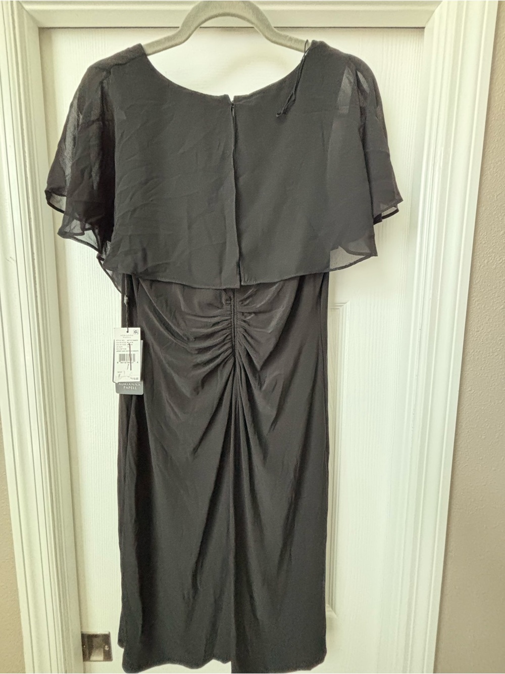 Adrianna Papell Black Midi Dress with Ruffle Cascade - Picture 2 of 4